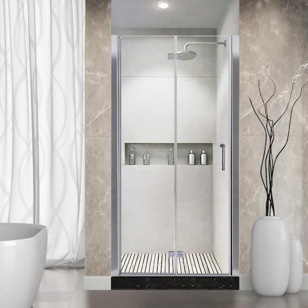 Lonni 34-35.5 in. W x 72 in. H Frameless Bifold Shower Doors with 1/4 in. Thick Clear Tempered Glass in a Chorme Finish