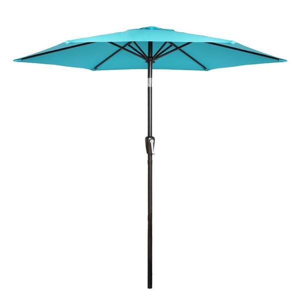 Unbranded 7.5 ft. Metal Market Patio Umbrella with Push Button Tilt and Crank in Blue