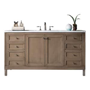 Chicago 60 in. W x 23.5 in.D x 33.8 in. H Single Vanity in Whitewashed Walnut with Solid Surface Top in Arctic Fall