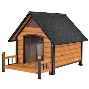 Outdoor Dog House with Porch Strong Iron Frame, Brown