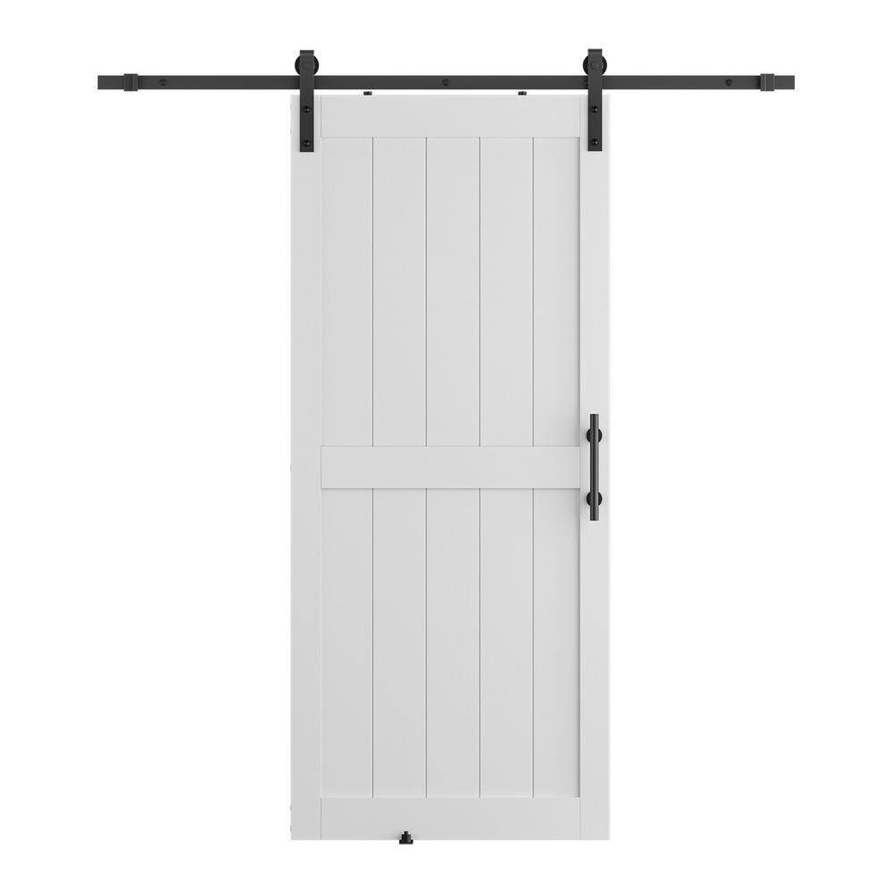 24 in. x 80 in. 2-Panel Plank White MDF Interior Sliding Barn Door with Har
