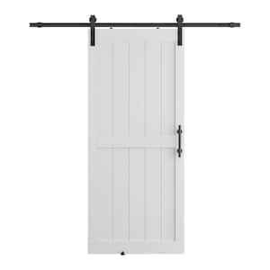 30 in. x 80 in. 2-Panel Plank White MDF Interior Sliding Barn Door with Hardware Kit