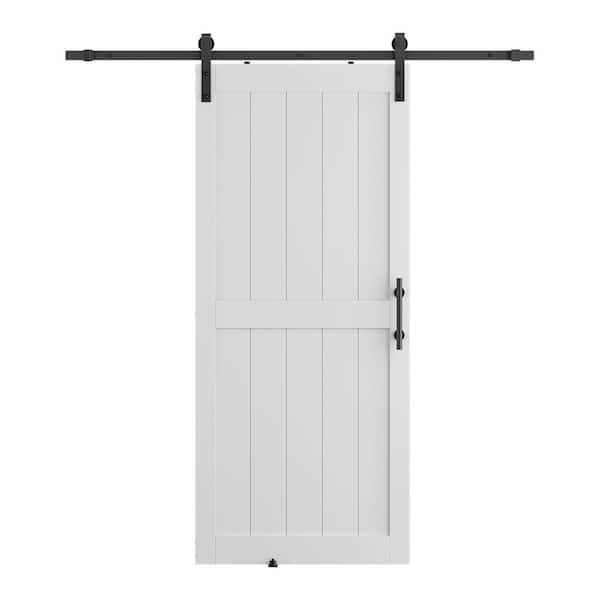 34 in. x 80 in. 2-Panel Plank White MDF Interior Sliding Barn Door with Hardware Kit