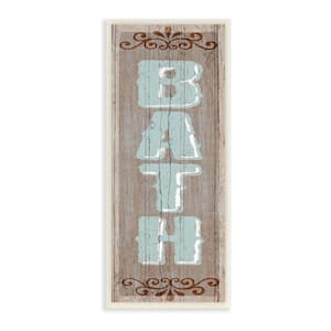 Rustic Bath Sign Blue Brown Bathroom by Art Licensing Studio Unframed Print Abstract Wall Art 7 in. x 17 in.