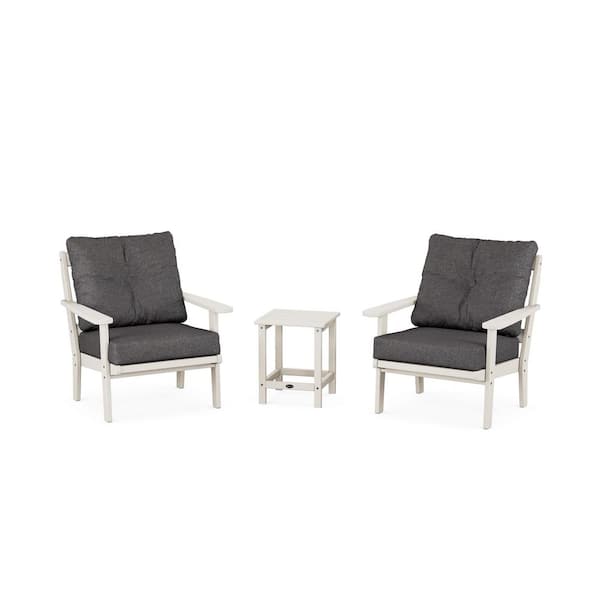 Trex Outdoor Furniture Cape Cod Sand Castle 3-Piece Plastic Patio Conversation Set in Ash Charcoal Cushions