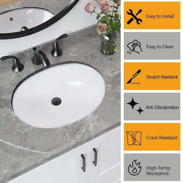19.4 in. Undermount Oval Small Bathroom Sink Vanity Vessel Sink in White with Overflow Ceramic Vanity Top Lavatory Basin