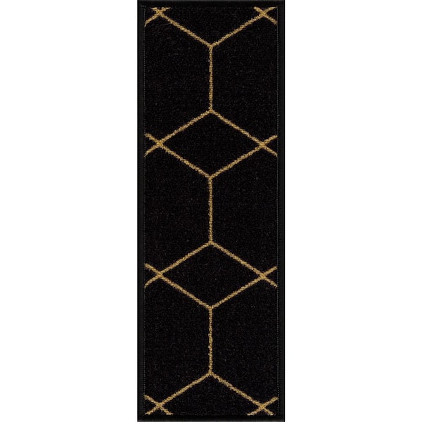 PLAYA RUG Hexagon Black 8.5 in. x 26 in. Nylon Stair Tread Cover (Set of 13)