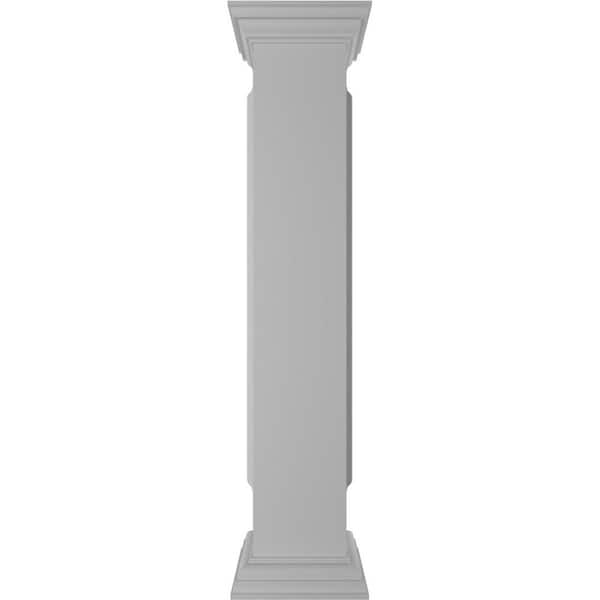 Straight 48 in. x 8 in. White Box Newel Post with Panel, Peaked Capital and Base Trim (Installation Kit Included)