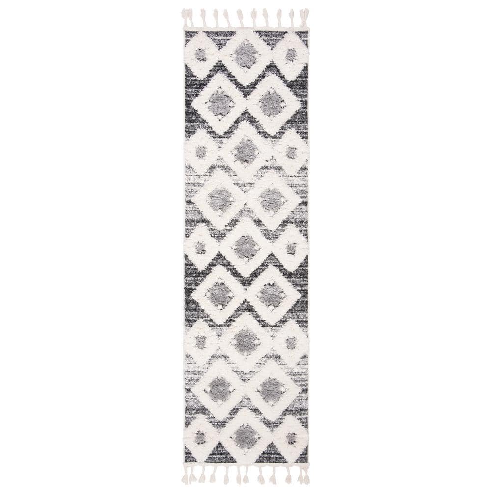 Moroccan Tassel Shag Ivory/Gray 2 ft. x 18 ft. High-Low Geometric Fringe Runner Rug price history on PriceWatchPro