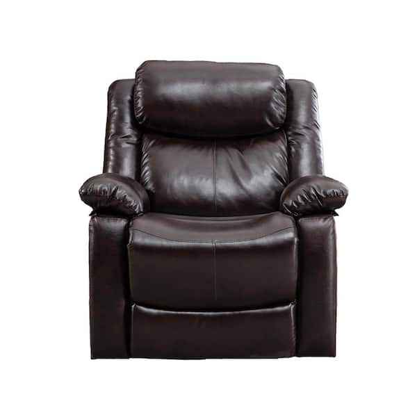 LY & S Collection Brown PU Leather Manual Recliner Chair for Living Room
