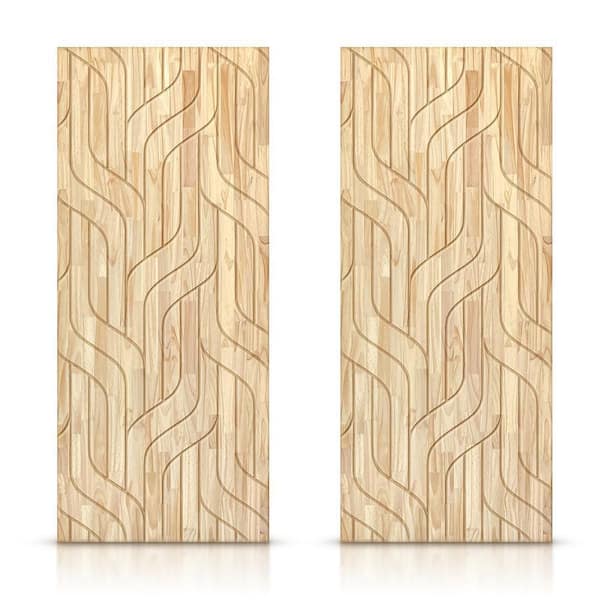 CALHOME 60 in. x 96 in. Hollow Core Natural Pine Wood Unfinished Interior Double Sliding Closet Doors