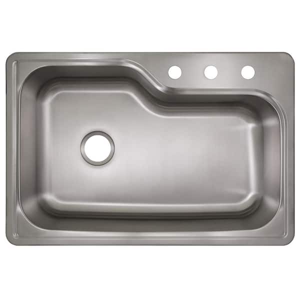 Design House 110593 Single Bowl 3-Hole 33x22x8 in. 18 Gauge Kitchen Sink, Stainless Steel Design House 110593 Single Bowl 3-Hole 33x22x8 in. 18 Gauge Kitchen Sink, Stainless Steel