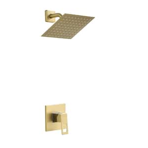 1-Spray Patterns 8 in. Wall Mount Fixed Shower Head in Gold