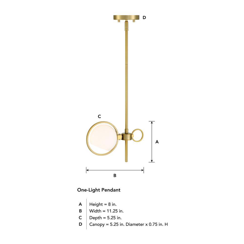 Teatro 8'' Etched Opal Glass Pendant in Brushed Gold