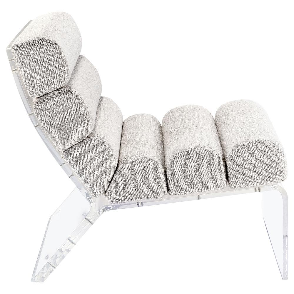 Ivory Bouclé Upholstered Armless Accent Chair with Clear Acrylic Frame