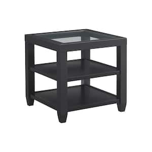 Sable 24 in. Black Square Glass Top End Table with Shelves