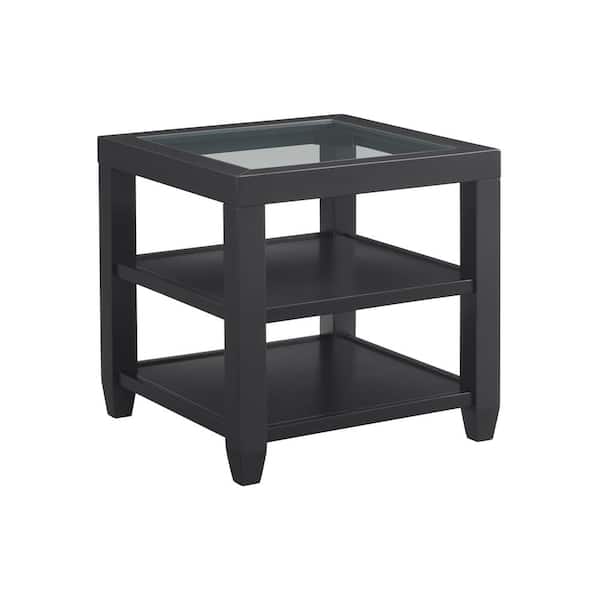 Sandberg Furniture Sable 24 in. Black Square Glass Top End Table with Shelves