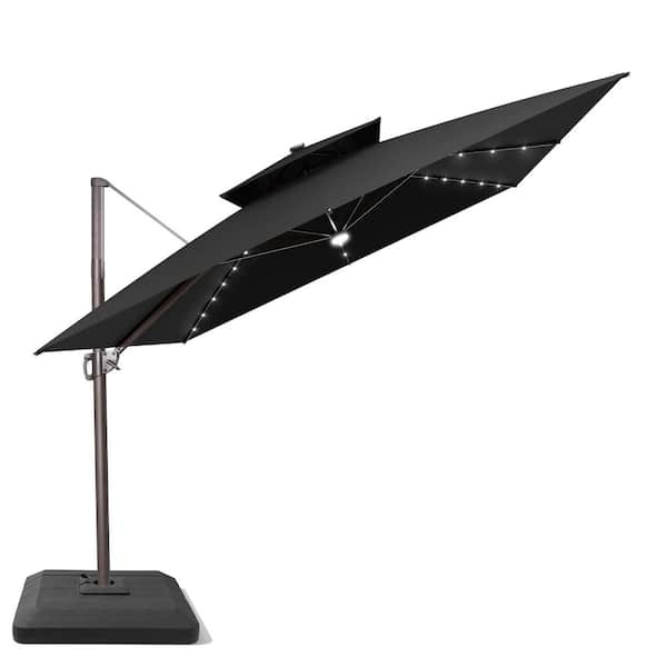 CLOUDFLY 11 ft. x 11 ft. Solar LED Patio Umbrella and Base