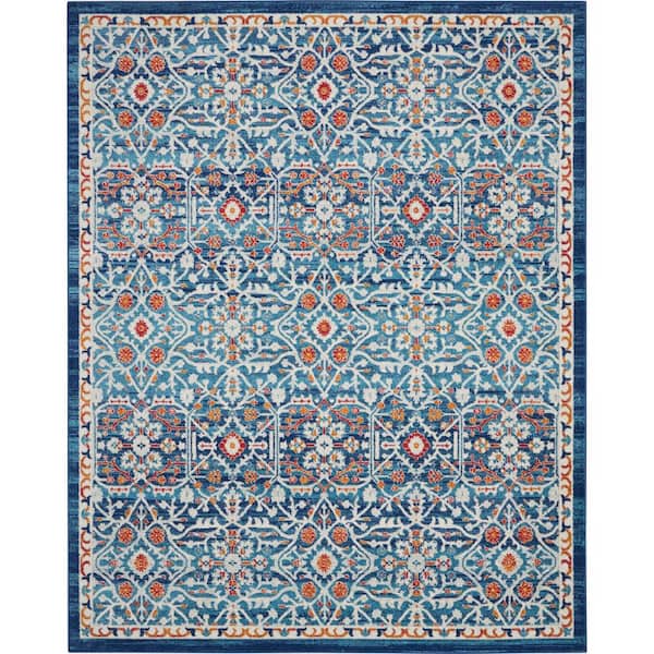 Nourison Passion Blue/Multicolor 8 ft. x 10 ft. Floral Transitional Area Rug