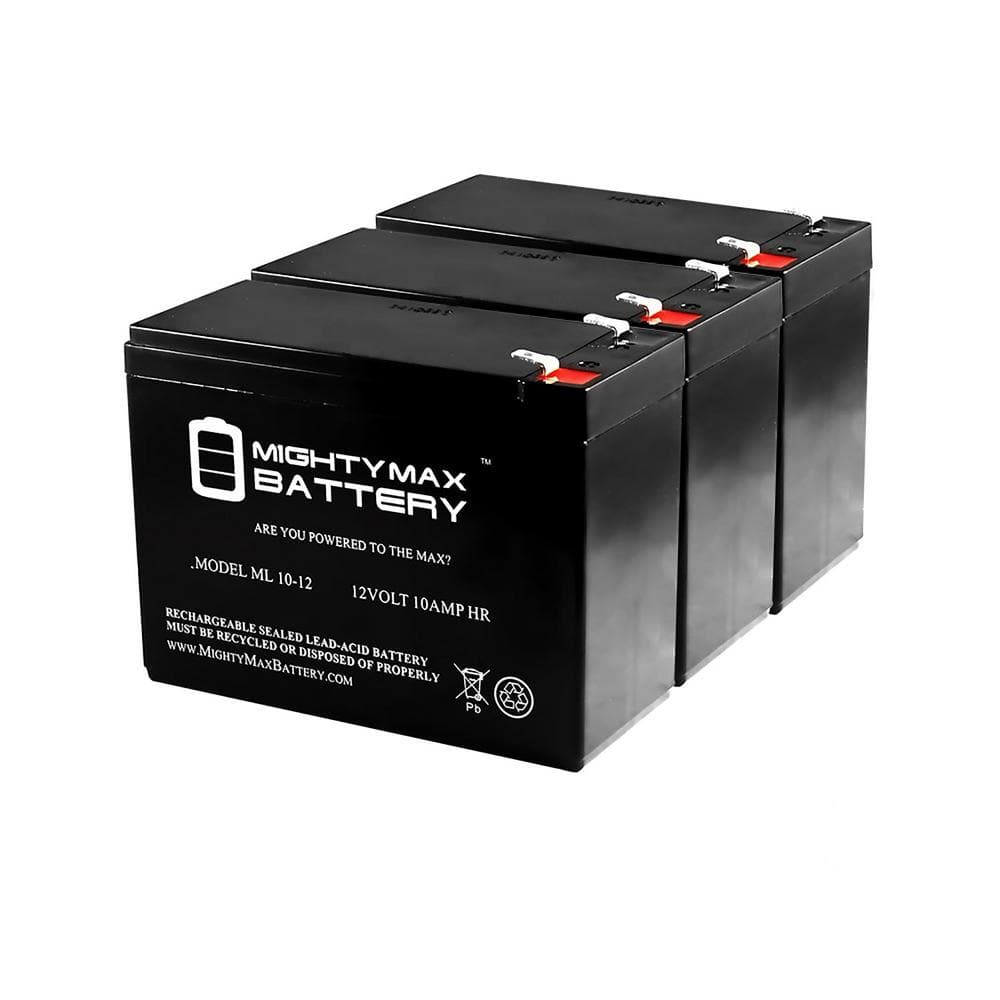 MIGHTY MAX BATTERY ML10-12 - 12V 10AH Replaces Mongoose M350 Scooter Battery MK BATTERY ES10-12S - 3 Pack -  MAX3430853