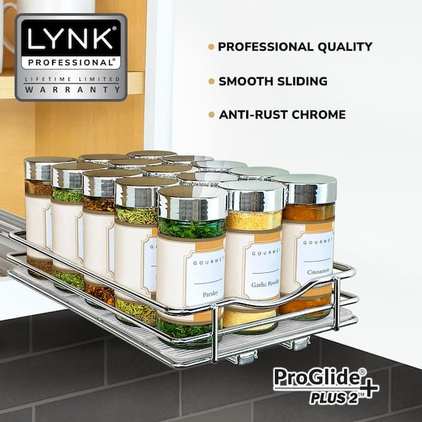 LYNK PROFESSIONAL 4-1/4 Wide Double Pull Out Spice Rack Organizer for  Cabinet, Slide Out Shelf, Chrome 