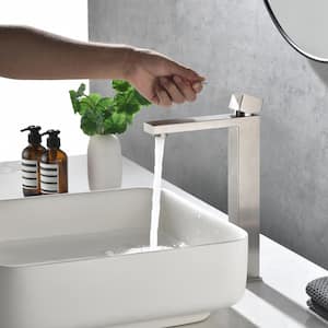 Single Handle Bathroom Vessel Sink Faucet Single Hole Modern 304 Stainless Steel High Tall Taps in Brushed Nickel