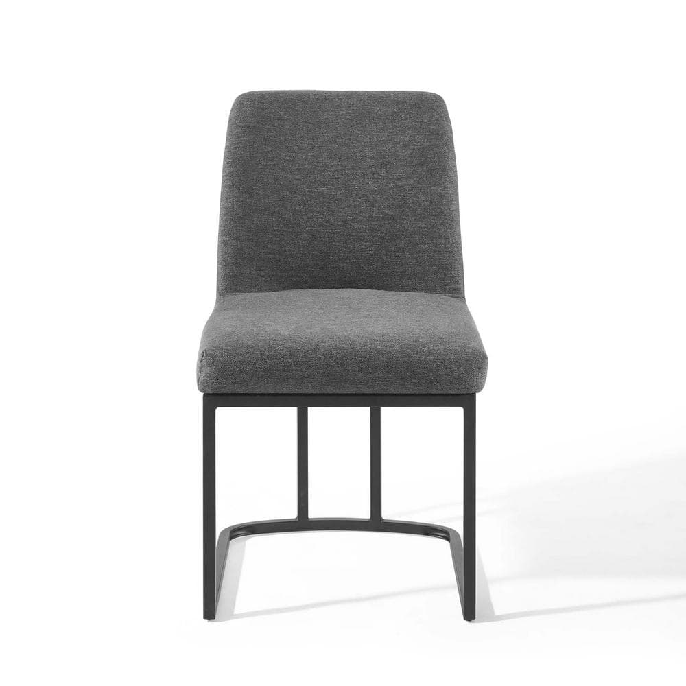 High Charcoal Gray Upholstered Dining Chair with Stainless Steel Base