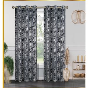 Benham Charcoal Floral Polyester Thermal 76 in. W x 84 in. L Grommet Blackout Curtain Panel (Set of 2)