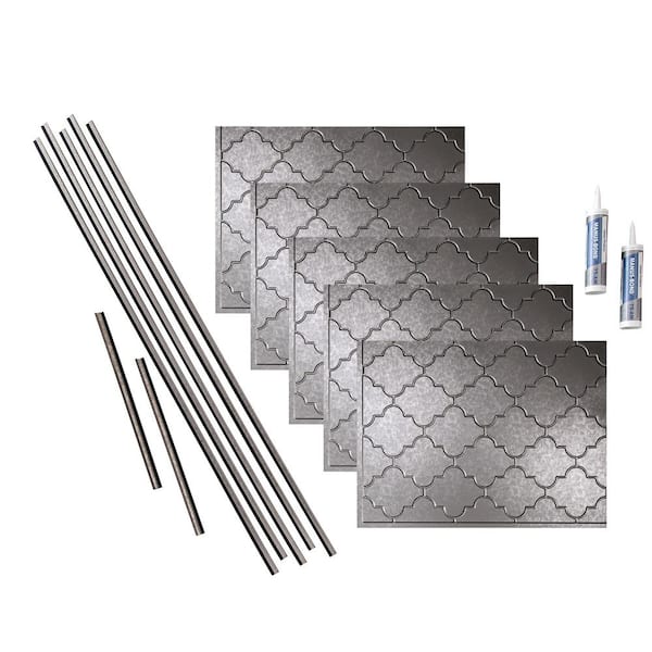 Fasade Monaco 18 in. x 24 in. Galvanized Steel Vinyl Decorative Wall Tile Backsplash 15 sq. ft. Kit