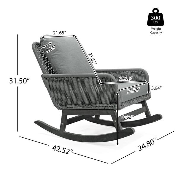 Modern Wood Frame Outdoor Rocking Chair with 3.94 in. Gray