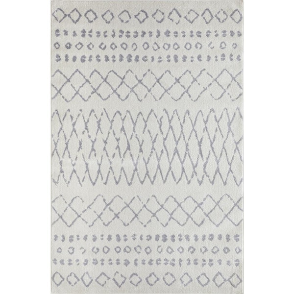 LOOMAKNOTI Kissandrah Barzenski Cream 5 ft. 3 in. x 7 ft. 3 in. Geometric Polypropylene Area Rug