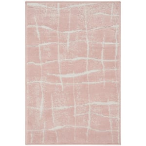 Whimsicle Pink Ivory 2 ft. x 3 ft. Abstract Contemporary Kitchen Area Rug