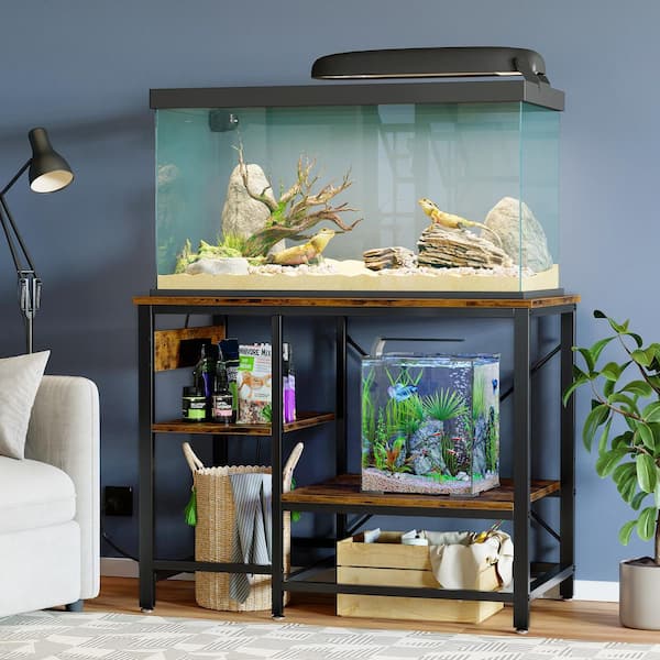 Brown 36.61 in. Accent Cabinet or Aquarium Stand with 3-Open Shelves, Fish Tank Stand with Power Outlet