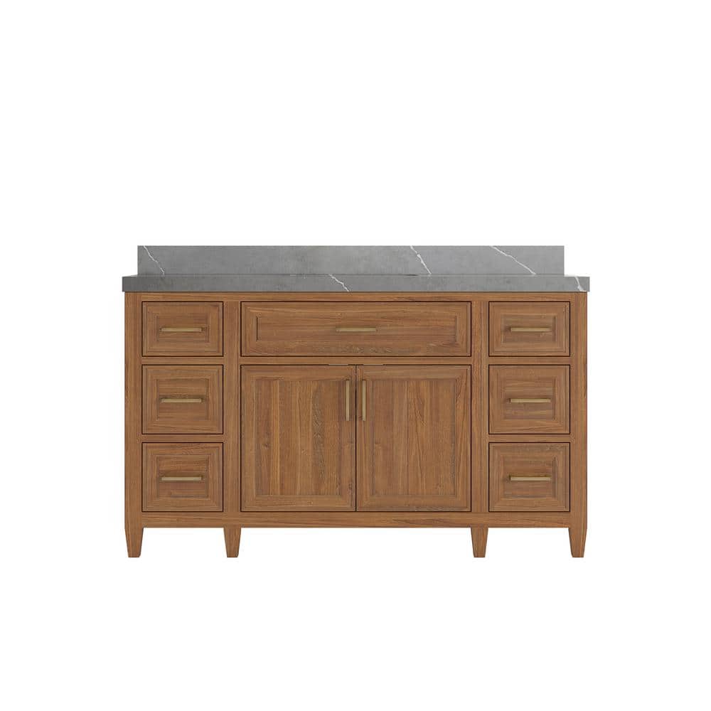 Santa Monica 60 in. W x 22 in. D x 36 in. H Single Sink Bath Vanity in Dark Natural with 2 in. Piatra Quartz Top price history on PriceWatchPro