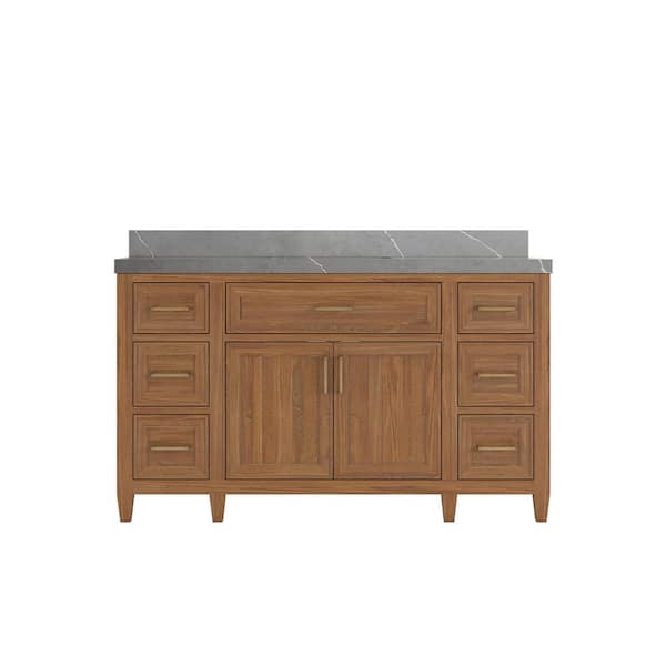 Willow Collections Santa Monica 60 in. W x 22 in. D x 36 in. H Single Sink Bath Vanity in Dark Natural with 2 in. Piatra Quartz Top