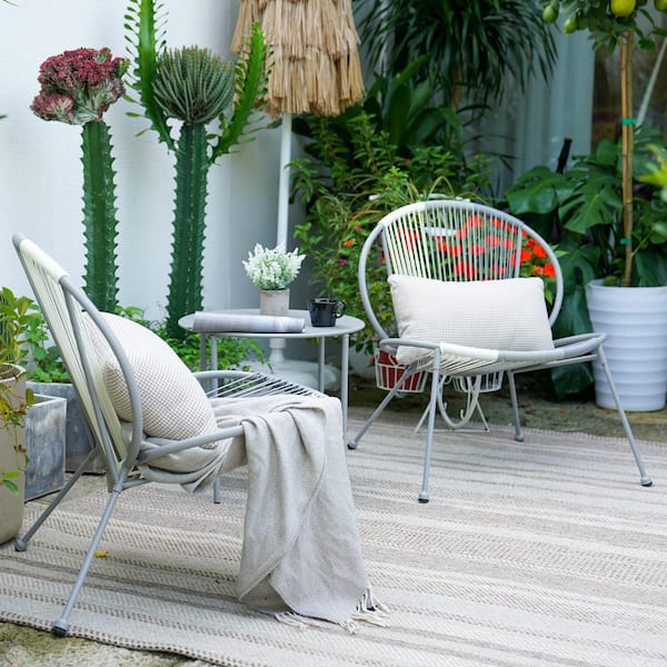 Grey 3-Piece Set Outdoor Shell Shape Wicker Patio Conversation Set