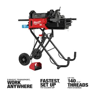 MX FUEL Lithium-Ion Cordless 1/2 in. - 2 in. Pipe Threading Machine Kit and 1/8 in. - 6 in. Tripod Chain Vise Stand
