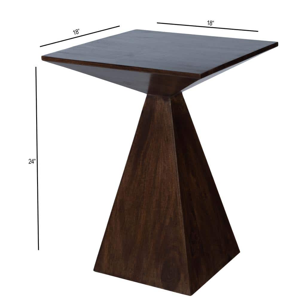 Triangular Mango Wood & Metal End Table with Storage - Coffee