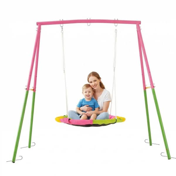 Siavonce Flying Saucer Swing Set with Heavy Duty A-Frame Metal