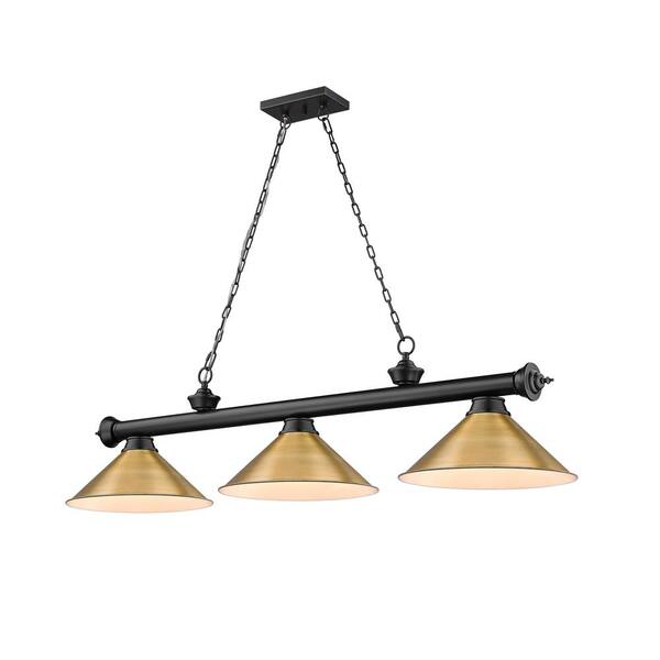 Cordon 3-light Matte Black Plus Billiard Light Metal Rubbed Brass Shade 