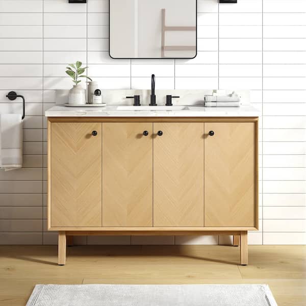 Avanity Adele 49 in. Single Sink Natural Oak Bath Vanity with Calacatta White Quartz Top