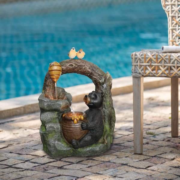 Alfresco Home Brown Quadra Resin Fountain with LED Light and Pump