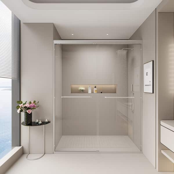 Abruzzo 48 in. W x 72 in. H Double Sliding Semi-frameless Bypass Bathroom Shower Door in Chrome with 1/4 in. Tempered Glass
