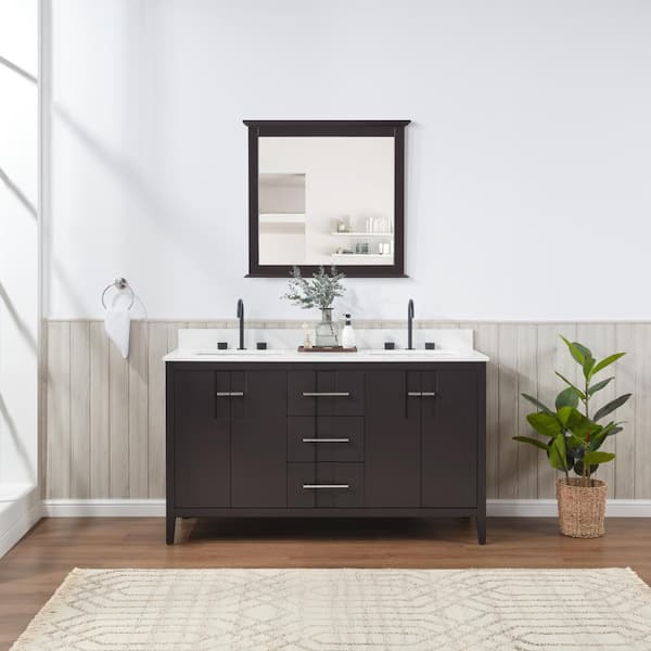 Florence 60 in. x W x 22 in. D x 35 in. H Double Sink Bath Vanity in Espresso with Solid White Quartz Top