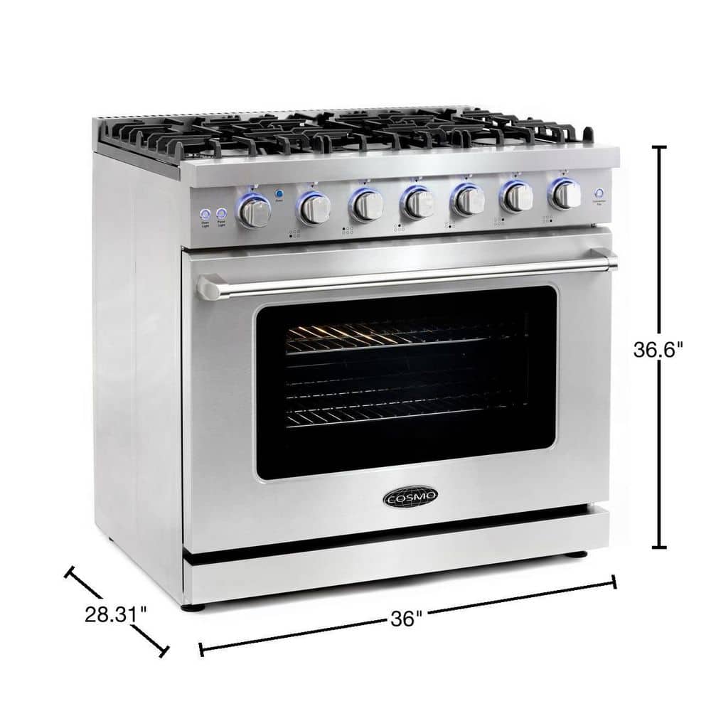 Cosmo 36" Stainless Steel Convection Gas Range with 6 Burners