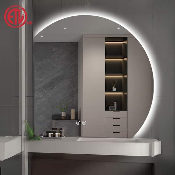 40 in. W x 40 in. H Novelty/Specialty Frameless Wall Bathroom Vanity Mirror Half Moon LED Mirror