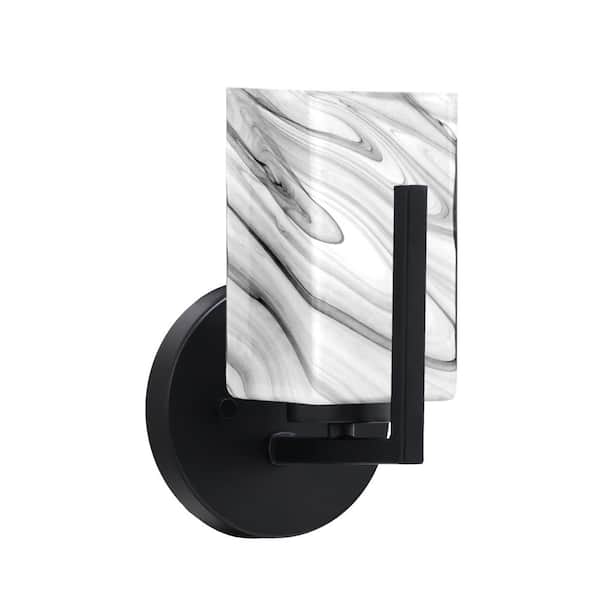 Unbranded Cottonwood 3.5 in. 1 Light Matte Black Sconce with 3.5 in. Square Onyx Swirl Glass Shade, No Bulb Included
