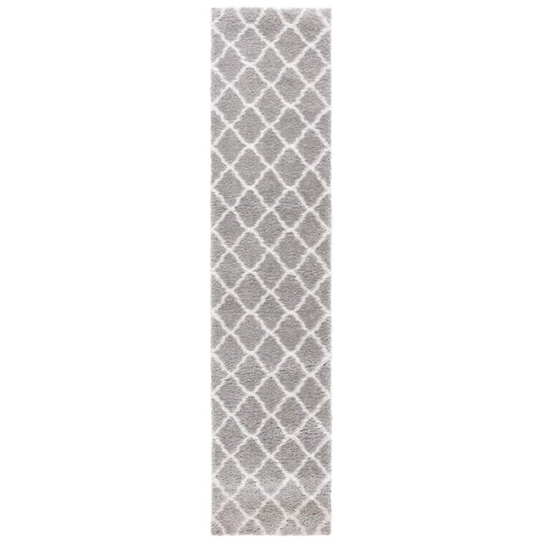 Tahoe Shag 2 ft. x 9 ft. Gray/White Trellis Diamond Runner Rug