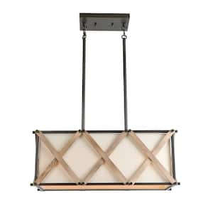 3-Light Rubbed Bronze Farmhouse Chandelier with Beige Linen Shades Perfect for Kitchen, Dinning Room and Living Room