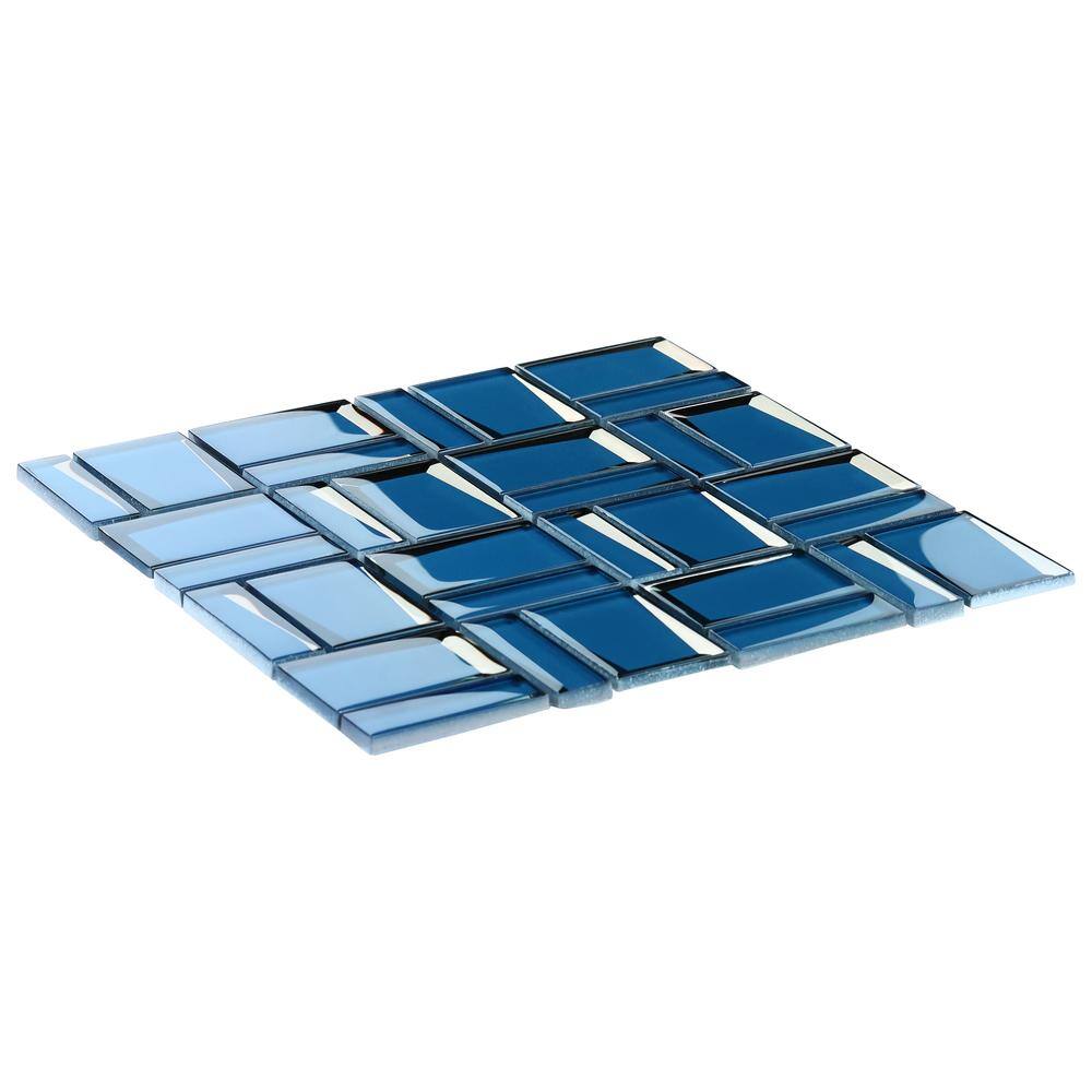 Kaur 12" x 12" Blue Glass Mosaic Wall Tile